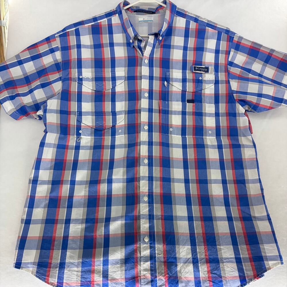 Columbia PFG Super Bonehead Plaid Short Sleeve Fishing Shirt Size XXL